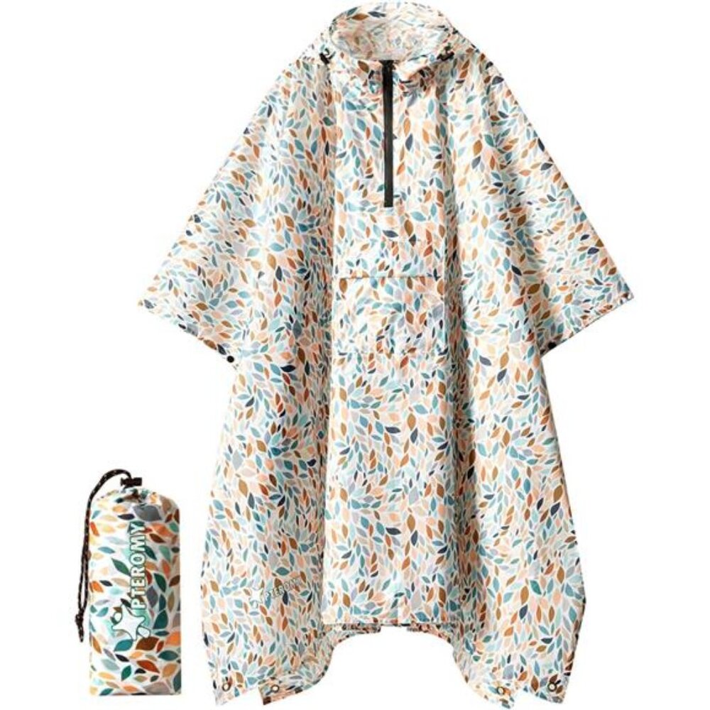 Hooded Rain Poncho for Adult with Pocket, Waterproof Lightweight Unisex